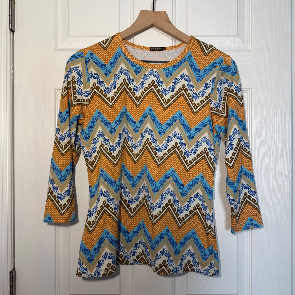 J.McLaughlin Catalina Cloth Womens 3/4 Sleeve Chevron Print Top Small stretchy